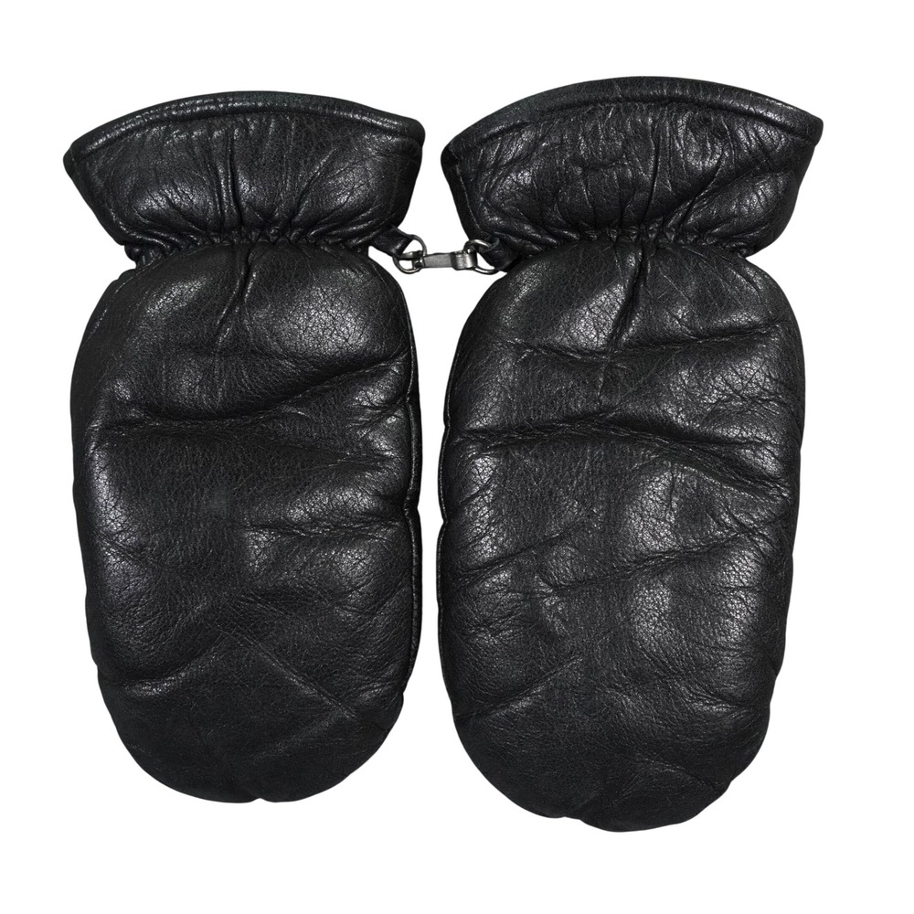 Aris Ski Mittens Womens Large Black Leather VTG Winter Outdoor Hiking Japan Logo
